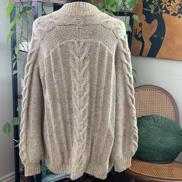 Madewell Oatmeal Confetti Fisherman Cable Knit Open Front Cardigan Sweater - Picture 3 of 7
